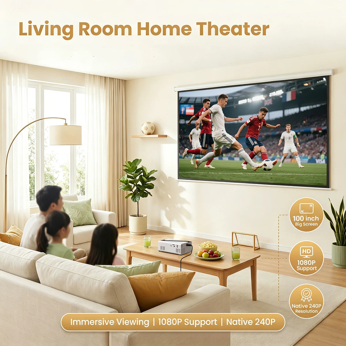portable projector 4K Decoding 720P Native Supports Mobile Phone Projection, Suitable for IOS/TV Stick/Usb/Laptop Other Devices