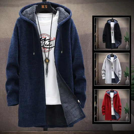 Fashionable Thickened Fleece Knitted Open Cardigan Men's Sweater Autumn Winter New Style Casual Outerwear Trendy Streetwear