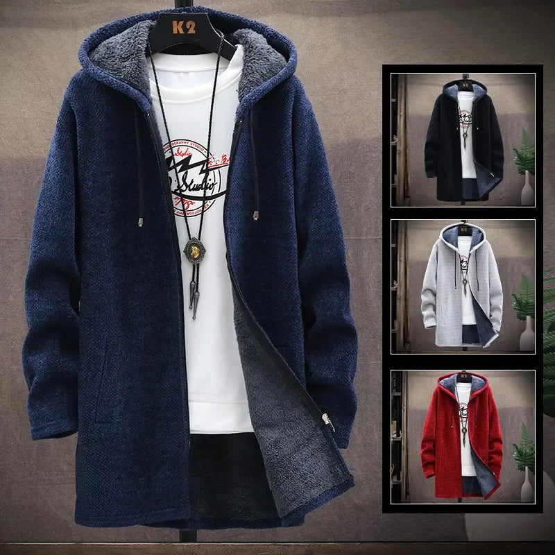 Fashionable Thickened Fleece Knitted Open Cardigan Men's Sweater Autumn Winter New Style Casual Outerwear Trendy Streetwear