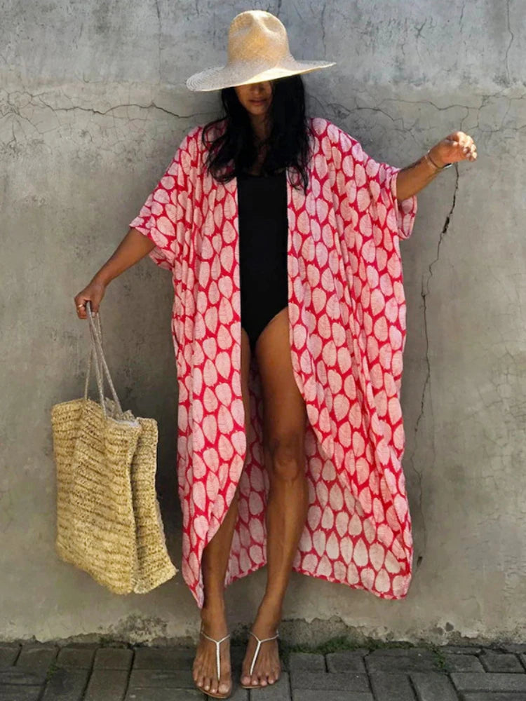 Bikini Cover Ups for Swimwear Women Printed Beach Kimono Self Belted Loose Wrap Beachwear Bathing Suit Dropshipping 22 Colors