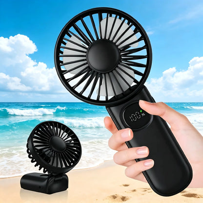 Portable Handheld Fan with Digital Battery Display, Foldable & Neck Hanging Design, 5 Adjustable Wind Speeds