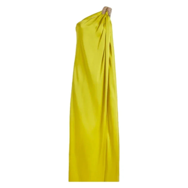 Missuoo Women's Party Dresses 2025 Summer New One-shoulder Sleeveless Maxi Dress Solid Color Split-side Pleated Evening Dress