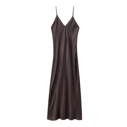 KONDALA Fall Women Sexy Stain Long Dress Thin Strap Backless Slim Long Dress New 2025 Fashion Summer  Party Long Slim Dress