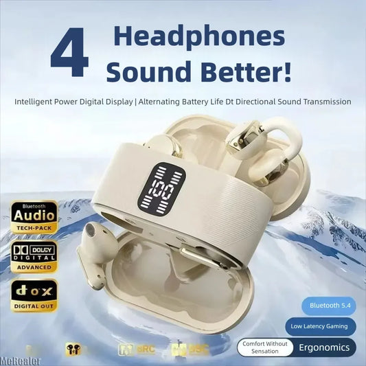 2in1 Ear-Clip in-Ear Couple Wireless Bluetooth Headphones LED Power Display Earphones Earbuds for Game Music