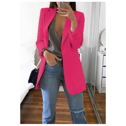 Autumn And Winter Women's Fashion Solid Color Polo Neck Slim Fit Coat Elegant Women's Long Sleeve Pocket Casual Suit Coat S-3XL