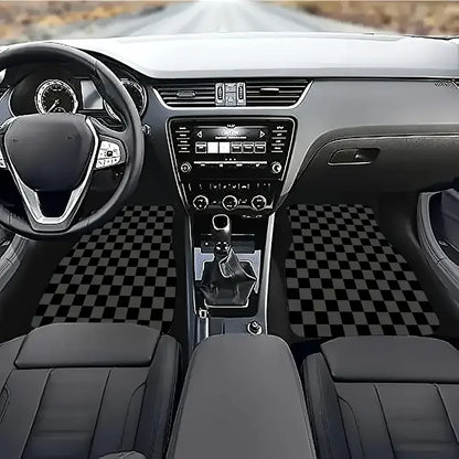 4pcs Universal Floor Mats Checkered Front Rear Carpets Floor Mats Auto Interior Decorative Accessory Anti Slip Car Carpet Sets