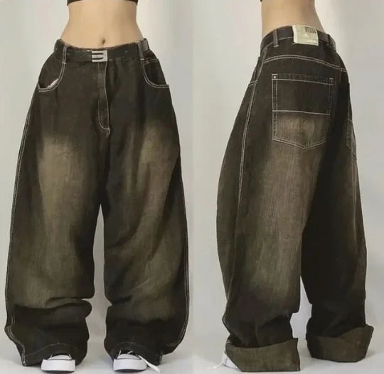Y2K New Washed American Retro High Street Wide Leg Jeans Female Harajuku Style Street Style Loose Straight Pants Street Clothing