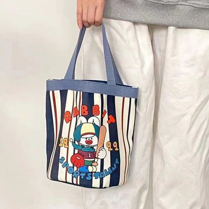 Casual Canvas Bucket Bag Tote Women Handbags Cartoon Print Lunch Bag Shopper Bag School Bag