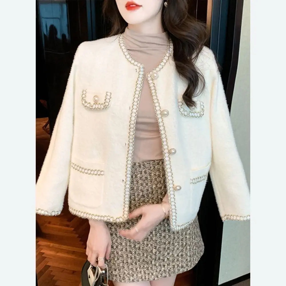 Fragrant Spring Autumn Autumn and Winter Cardigan Short New Mink Jacket Temperament Sweater Versatile Knitted Top