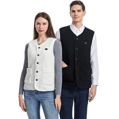 16 Areas Heated Vest Women Electric Heated Jackets Teddy Velvet V-neck USB Electric Temperature Control Winter Thermal Warm Vest