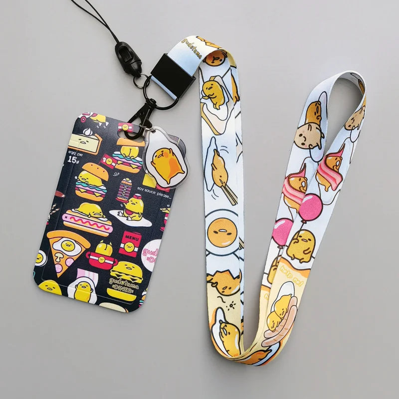 Gudetama ID Badge Holder Cartoon Lanyard Pendant Neck Strap Boys Girls Business Card Holder Keychain Accessories Kids Gifts