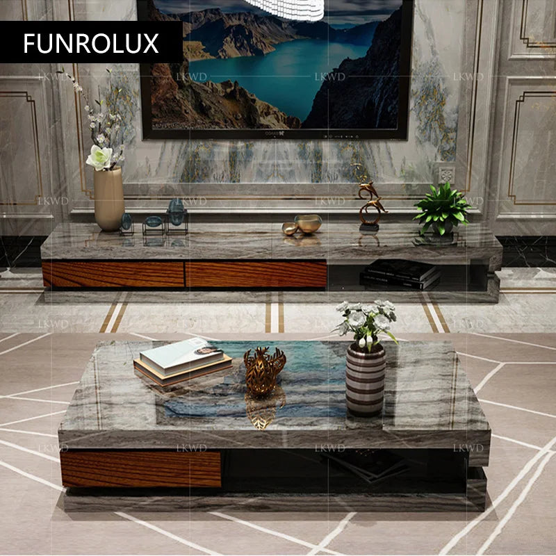 Post-modern coffee table tea table light luxury post-modern living room cave pattern square high-end storage table tea table