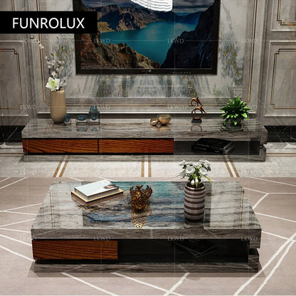 Post-modern coffee table tea table light luxury post-modern living room cave pattern square high-end storage table tea table