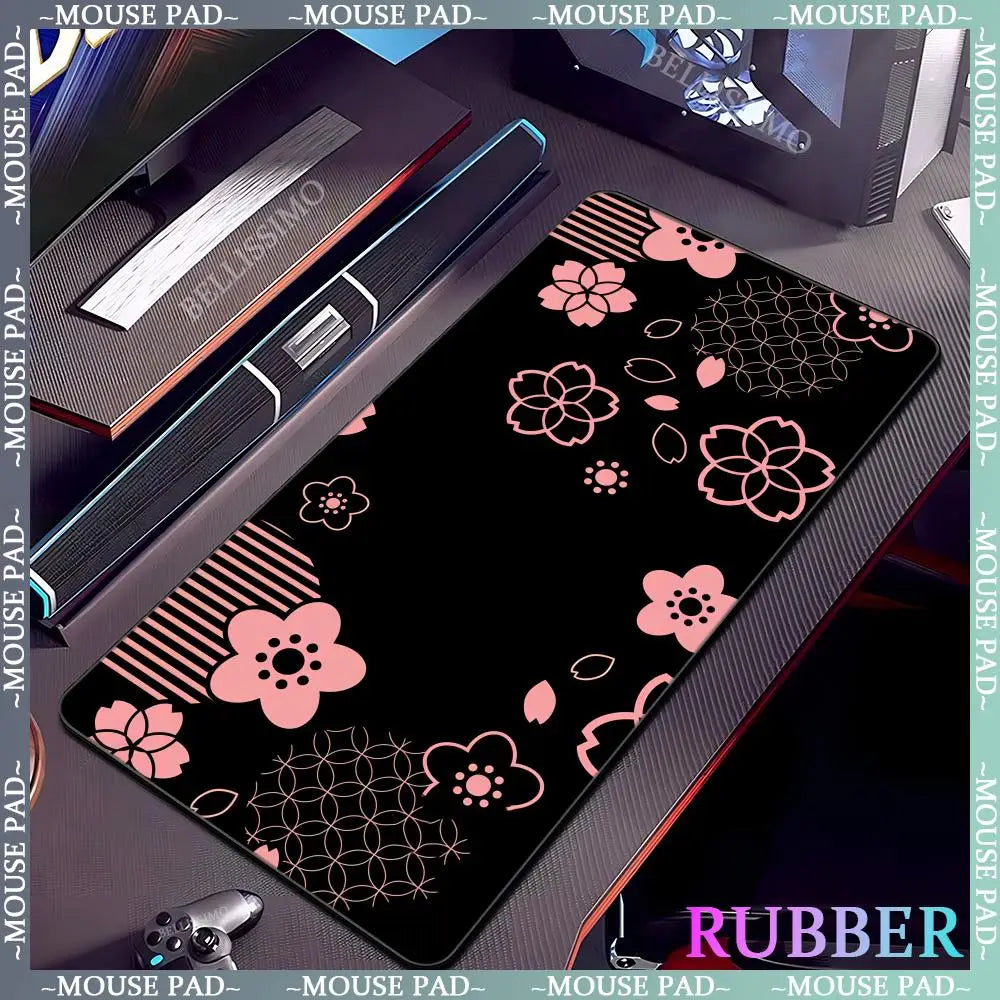 Black rubber mouse pad with white flower computer keyboard mouse pads office computer accessories pad game non-slip desk mat