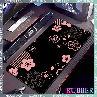 Black rubber mouse pad with white flower computer keyboard mouse pads office computer accessories pad game non-slip desk mat