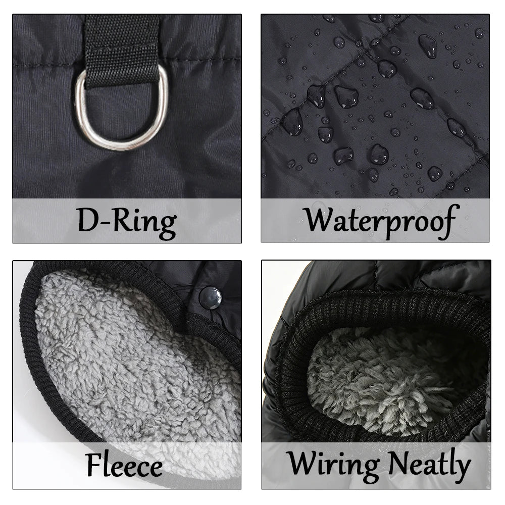Warm Pet Clothing Hooded Waterproof Puppy Hiking Jacket Coat Solid Thicken Fleece Costume With D-ring For Small Medium Dogs Cats