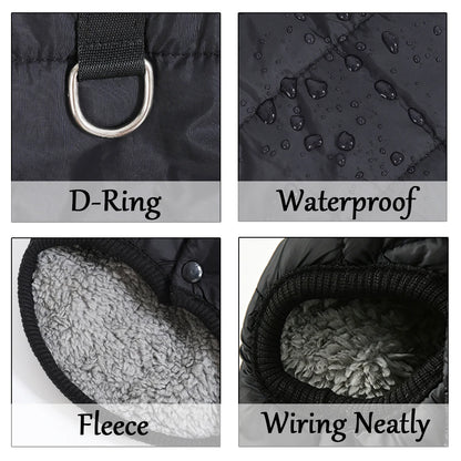 Warm Pet Clothing Hooded Waterproof Puppy Hiking Jacket Coat Solid Thicken Fleece Costume With D-ring For Small Medium Dogs Cats