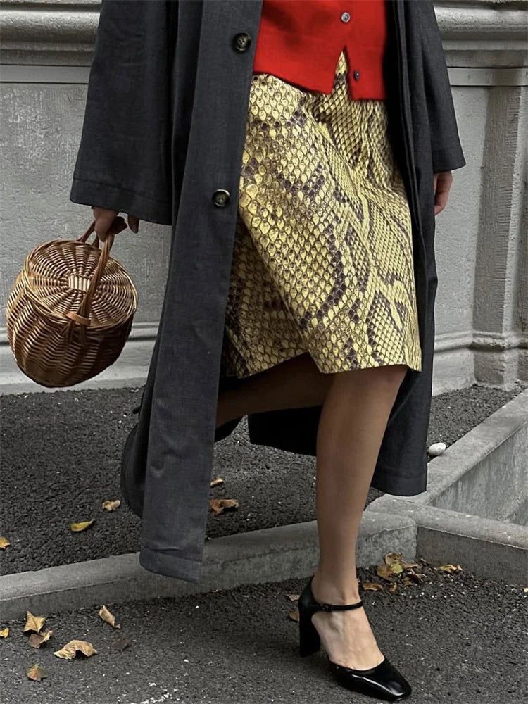 Tossy Snakeskin Printed Fashion Skirt Women's High Waist Slim Contrast Patchwork Commute Streetwear Female Vintage Y2k Skirt