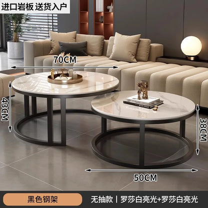 Round edge rock slab coffee table Hakka simple modern small apartment light luxury household small tea table