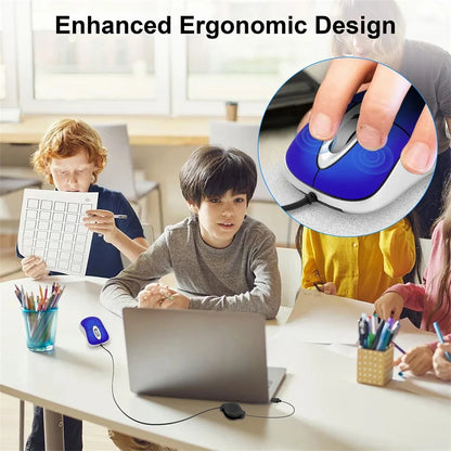 Computer 3 Buttons Mouse Mini Wired Small Hand Retractable USB Cable Adjustable Scalable Gaming Mice Office Kids
