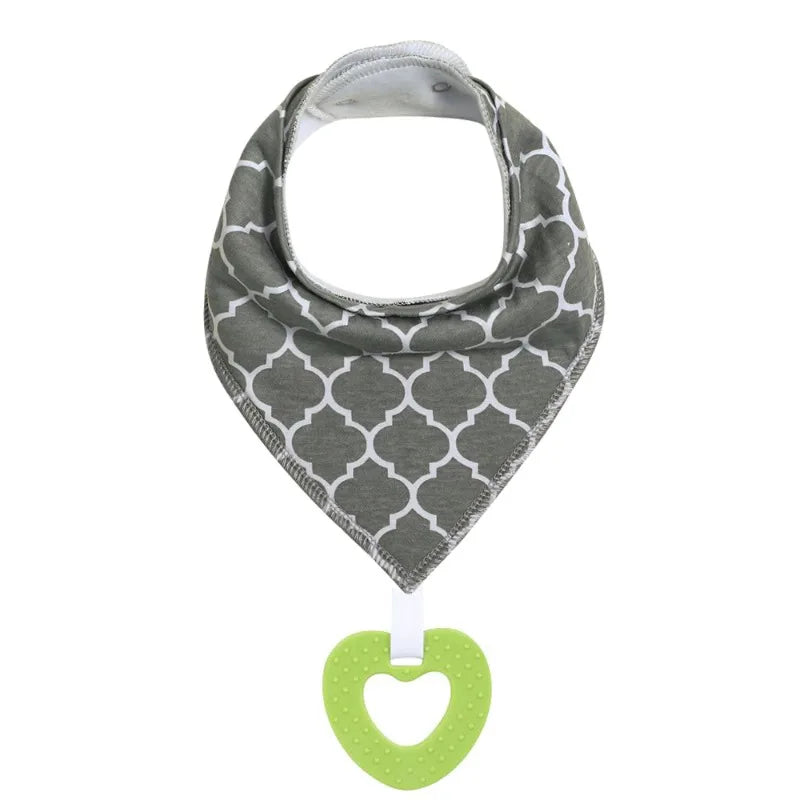 Baby cotton feeding bibs: Multi-functional triangular drool pads with teething toy—skin-friendly,anti-spitup,keeps clothes clean