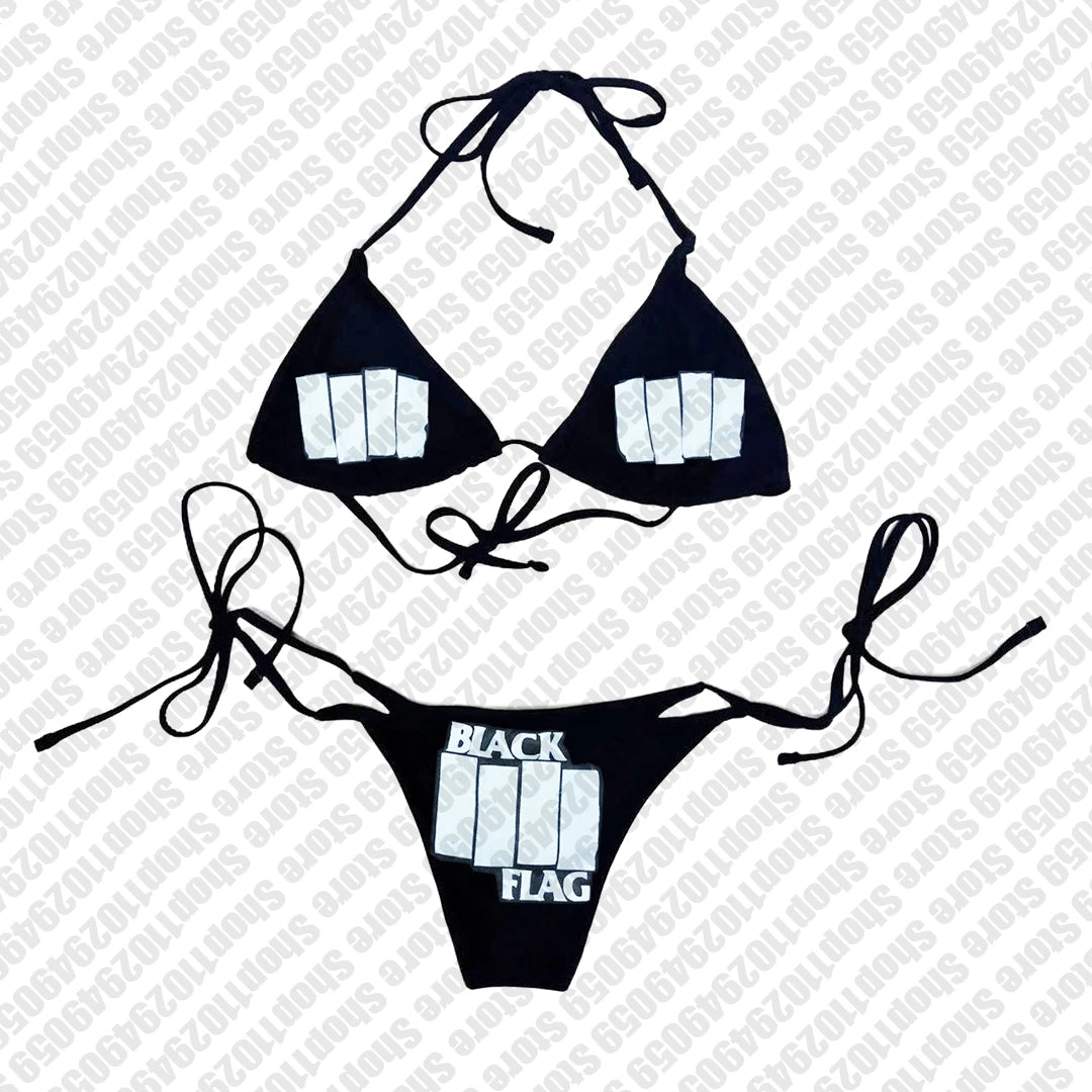 2000s  Woman Punk New Beach Swimwear Emo Girls Y2k Style Gothic Grunge Swimsuit  Bikini Y2K Bathing Suits Halter Strappy Lace Up