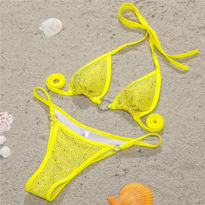 Sexy Halter Shining Rhinestone Bikini Women Swimwear Female Swimsuit Two-pieces Bikini Set Micro Bather Bathing Suit Swim Lady