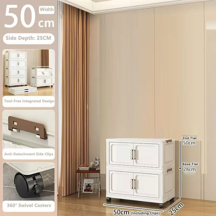 Folding Storage Cabinet with Drawers Home Organization Kitchen Bathroom Bedroom Multi-Functional Compact Closet Space Saver