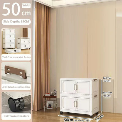 Folding Storage Cabinet with Drawers Home Organization Kitchen Bathroom Bedroom Multi-Functional Compact Closet Space Saver