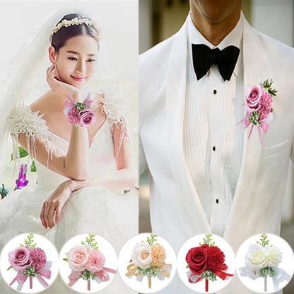 Girls Bridesmaid Wrist Flowers Groom Boutonnier Suit Corsage Pins Artificial Silk Rose Fabric Hand Flowers Wedding Accessories