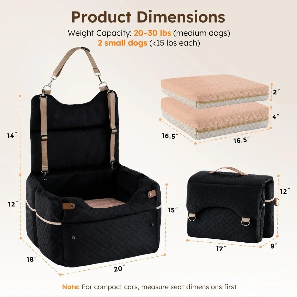 Pet Bed Mat Medium Dog Elevated Car Seat Adjustable Height  Double-sided Cooling Plush Waterproof Cover 2 Safety Belts Buckles