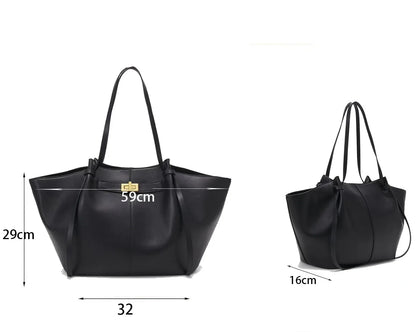 Fashion Large Capacity Trapeze Bag Designer Chic Lock Women Shoulder Bags Luxury Pu Leather Handbags Trend Underarm Bag 2025