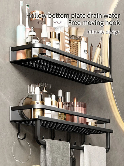 50CM/60CM Aluminum Bathroom Shelf Shelves Shampoo Makeup Storage Holder Kitchen Organizer Wall Mounted Rack Access