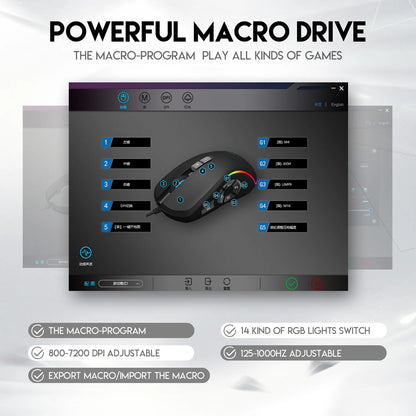 Wired Gaming Mouse with RGB Backlit, 7200 DPI Adjustable, Mouse with 10 Programmable Macro Buttons ,X9 Gaming Mouse