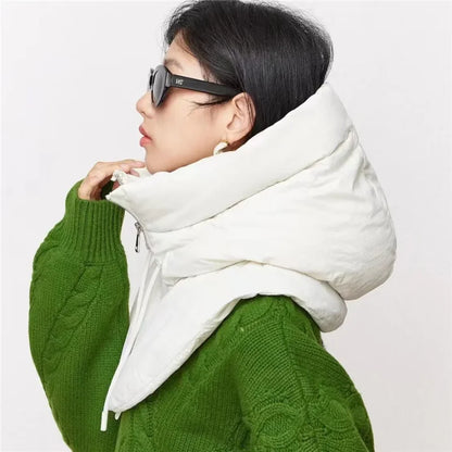 2024 New Winter Cotton Thickened Hooded Jacket Women Male Bracket Mock Collar Zipper Cape Beanies Casual Scarf Wind Snow Cap