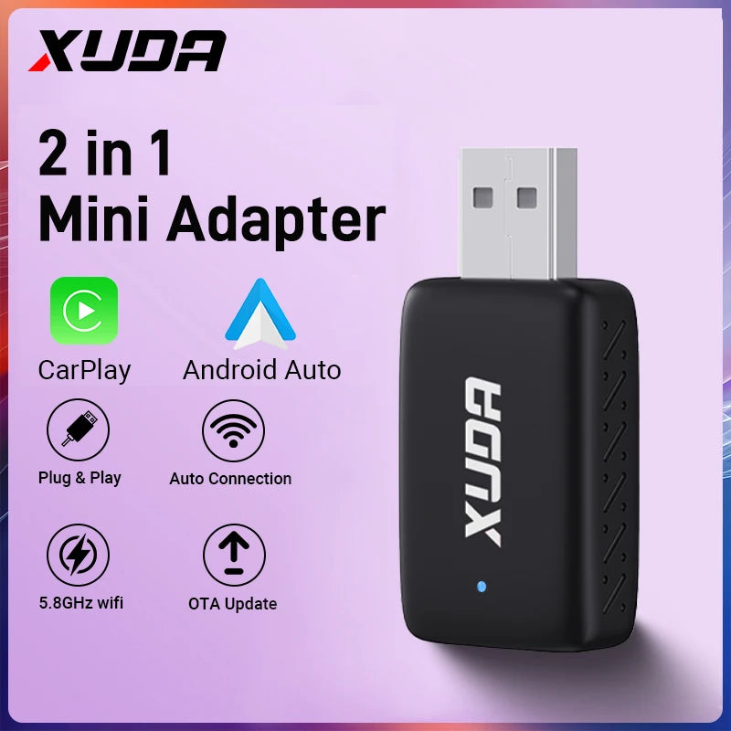 Wired to Wireless CarPlay and Android Auto 2in1 Mini Box  5GHz WiFi5 Transmission Speed Plug and Play Fashionable and Portable