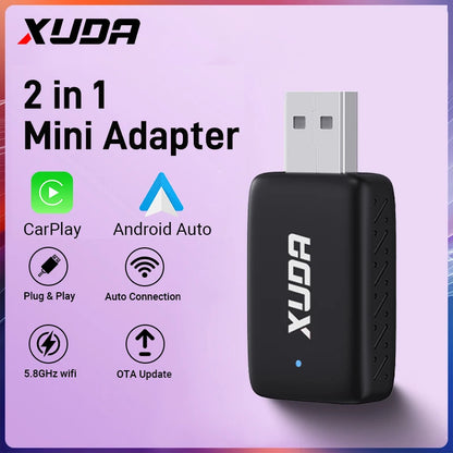 Wired to Wireless CarPlay and Android Auto 2in1 Mini Box  5GHz WiFi5 Transmission Speed Plug and Play Fashionable and Portable