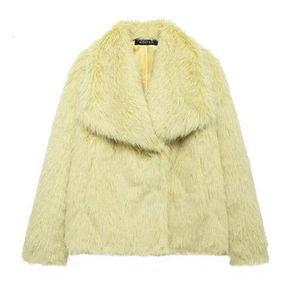HH 2025 Winter Coats For Women Fashion New Faux Fur Long Sleeves Loose Coat Female Versatile High Street Women's Cardigan