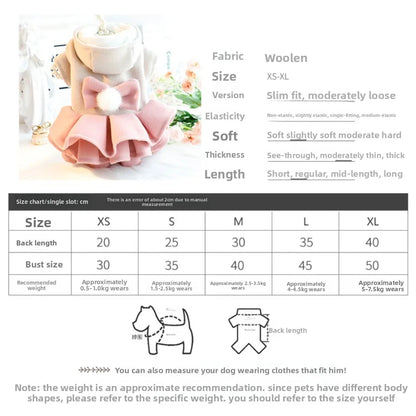 New Autumn Winter Outfit Pet Dog Clothes Woolen Tutu Skirt Pet Coat Dog Dresses Teddy Bear Cat Princess Skirt for Small Dogs