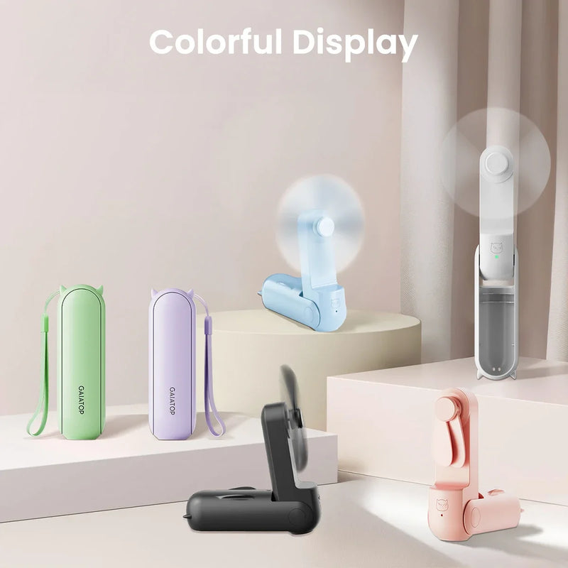 Portable Hand Held Fan with USB Rechargeable 2000mAh Battery, Foldable, Small,or Girls, Travel For Women, Outdoor Amagi