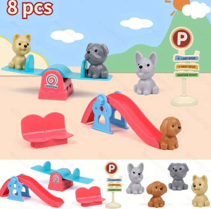 Dog Doll Set Puppy Pretend Play Toys Children Play House Accessories Pet House Scene Games Toys Kids Sensory Dog Pet Basket Toys