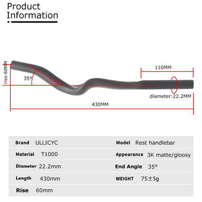 ULLICYC Road Bike Triathlon Time Trial,3K Full Carbon Matte/Glossy Bicycle Rest TT Handlebar 35° For Aero Extension Handlebar