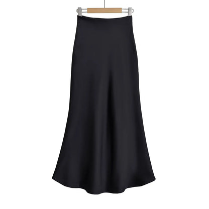 KADUWAKI Summer Long Black Satin Skirts Spring Straight Maxi Champagne Skirts Elegant Women Satin Silk Skirts Long Brown 니트 스커트