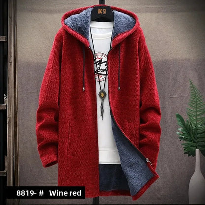 Fashionable Thickened Fleece Knitted Open Cardigan Men's Sweater Autumn Winter New Style Casual Outerwear Trendy Streetwear