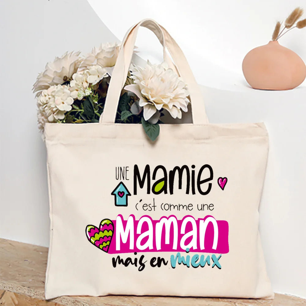 Thank You Grandma for All These Magical Moments Printed Women Tote Bag Canvas Shopping Bags Female Shoulder Bag Gift for Mamie