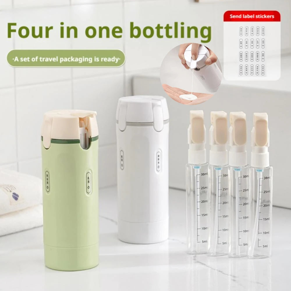 Travel Dispenser Storage Bottle With 4*30ml Inner Bottles -  Leakproof Portable Refillable For Shampoo Conditioner Lotion Toner
