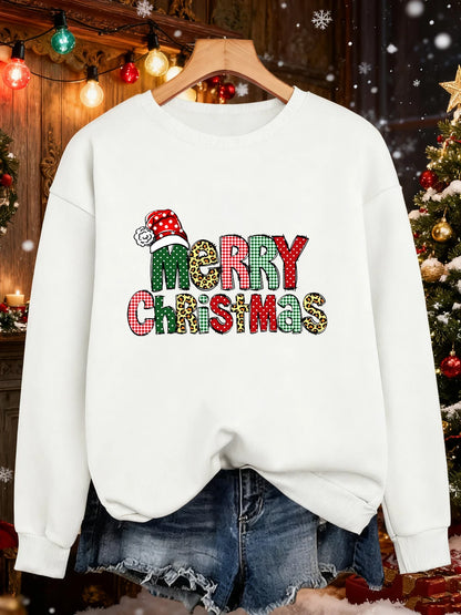 Merry Christmas Colorful Letter Prints Sweatshirts Womens Loose Casual Hoodies Fleece Warm Crewneck Pullover Winter Soft Clothes