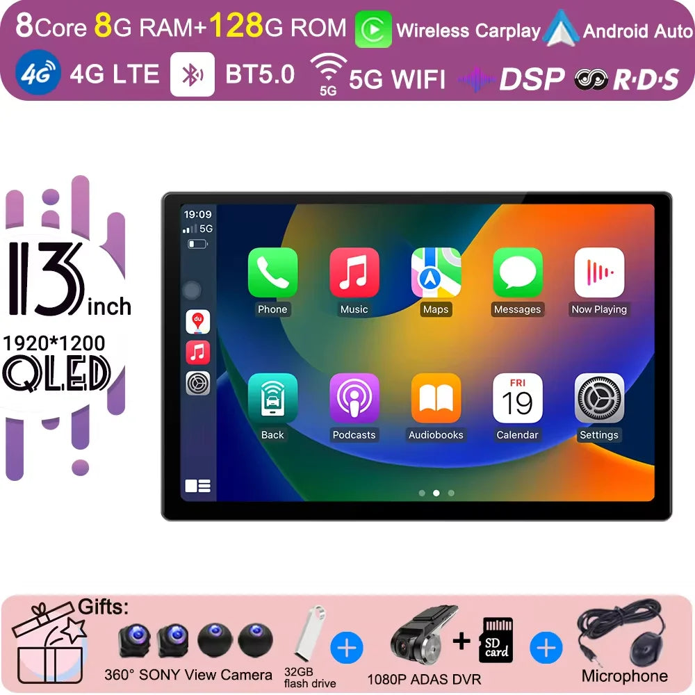13 inch Android 15 Carplay Auto Car Radio For Ford Transit Custom 2013-2018 Multimedia Video Player Navigation Stereo GPS Audio
