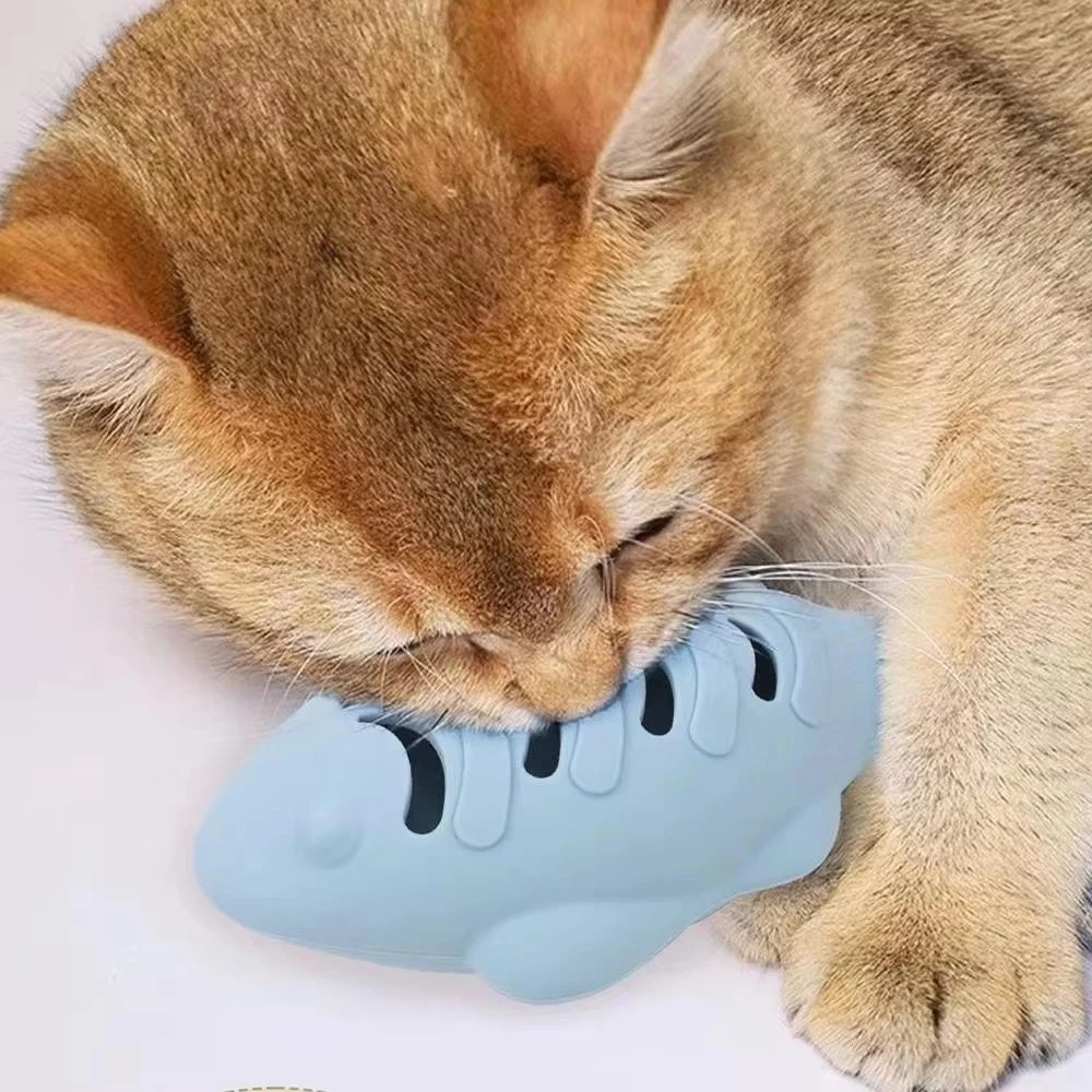 Interactive Fish Shaped Cat Toy Silicone Catnip Chew Toy Treat Dispenser For Boredom Relief Teeth Cleaning Pet Supplies