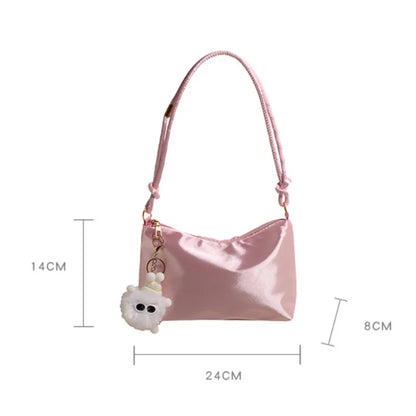 High Quality Solid Color Fashion Elegant Shoulder Bag Smooth Cloth Satin Underarm Bag Leisure Shoulder Bag Lady Handbags Purse
